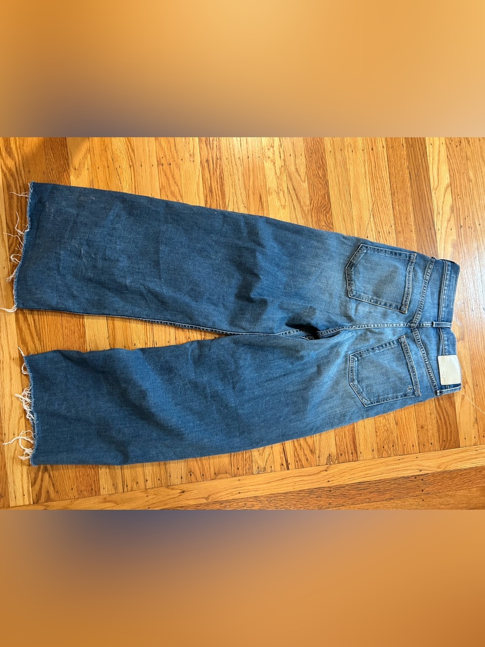rag & bone Wide Leg Frayed Hem Blue Jeans - Picture 3 of 4